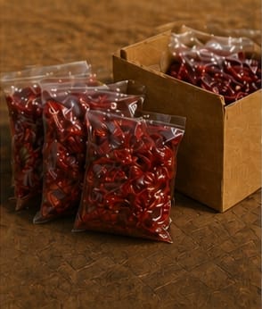 Packed dried chilli bags stored ready for shipment